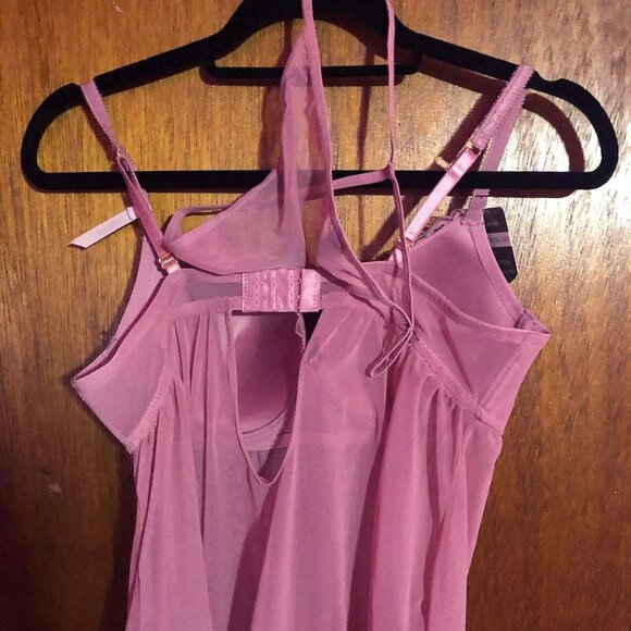 NWT DAISY FUENTES FLIRTY LUXE LACE ORCHID PINK BABYDOLL SET TOP & THONG XL - Picture 3 of 5